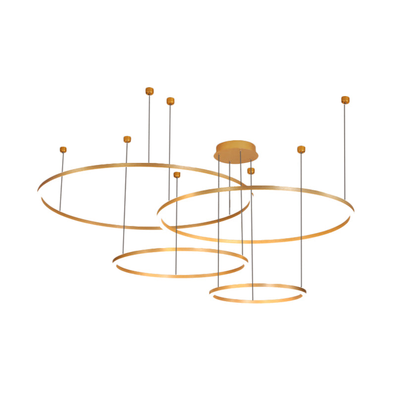 Gold Ring Pendant Chandelier Modern 2/3/4 Lights Acrylic Led Hanging Ceiling Light in White/Warm Light Clearhalo 'Ceiling Lights' 'Chandeliers' 'Modern Chandeliers' 'Modern' Lighting' 520942