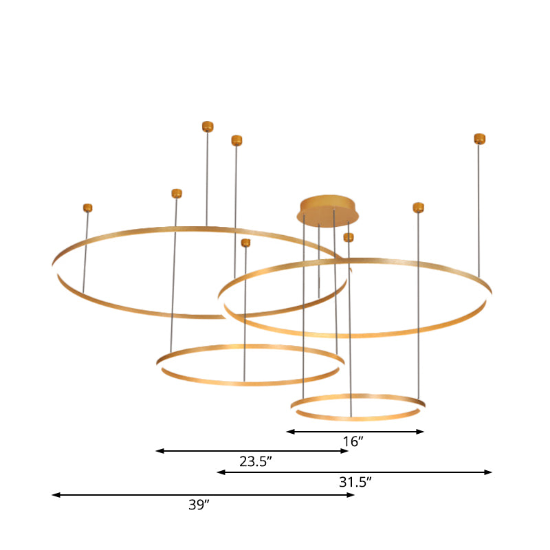 Gold Ring Pendant Chandelier Modern 2/3/4 Lights Acrylic Led Hanging Ceiling Light in White/Warm Light Clearhalo 'Ceiling Lights' 'Chandeliers' 'Modern Chandeliers' 'Modern' Lighting' 520943