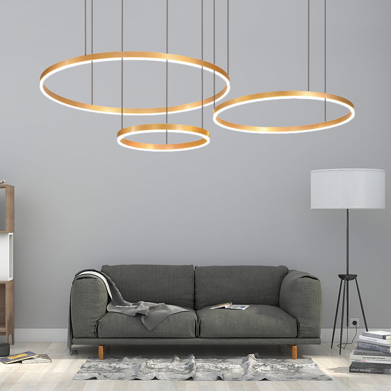 Gold Ring Pendant Chandelier Modern 2/3/4 Lights Acrylic Led Hanging Ceiling Light in White/Warm Light Clearhalo 'Ceiling Lights' 'Chandeliers' 'Modern Chandeliers' 'Modern' Lighting' 520944