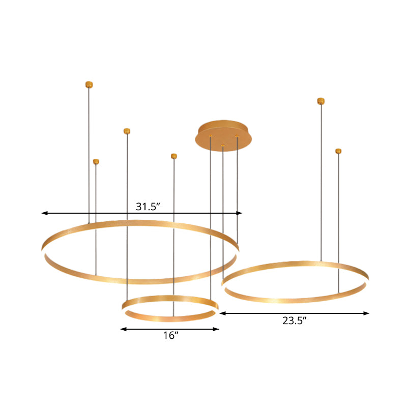 Gold Ring Pendant Chandelier Modern 2/3/4 Lights Acrylic Led Hanging Ceiling Light in White/Warm Light Clearhalo 'Ceiling Lights' 'Chandeliers' 'Modern Chandeliers' 'Modern' Lighting' 520947