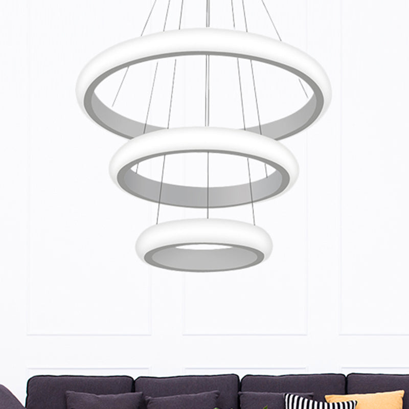 White Doughnut Chandelier Lamp Modernist 1/2/3 Lights Acrylic Led Ceiling Pendant Fixture in White/Warm Light Clearhalo 'Ceiling Lights' 'Chandeliers' 'Modern Chandeliers' 'Modern' Lighting' 520980