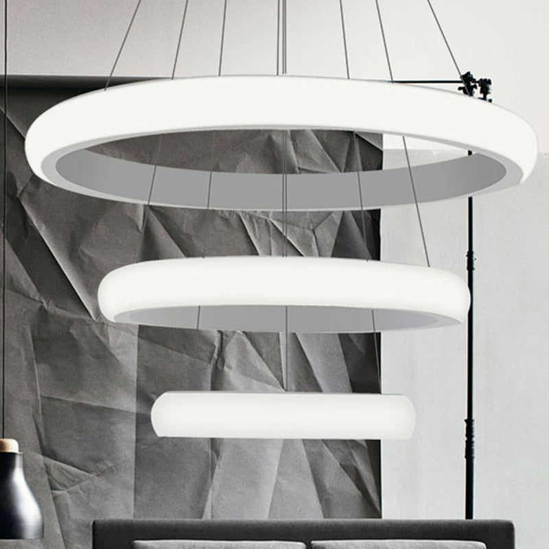 White Doughnut Chandelier Lamp Modernist 1/2/3 Lights Acrylic Led Ceiling Pendant Fixture in White/Warm Light Clearhalo 'Ceiling Lights' 'Chandeliers' 'Modern Chandeliers' 'Modern' Lighting' 520981