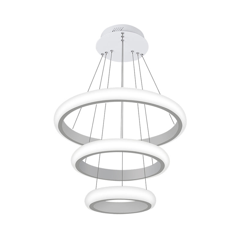 White Doughnut Chandelier Lamp Modernist 1/2/3 Lights Acrylic Led Ceiling Pendant Fixture in White/Warm Light Clearhalo 'Ceiling Lights' 'Chandeliers' 'Modern Chandeliers' 'Modern' Lighting' 520982