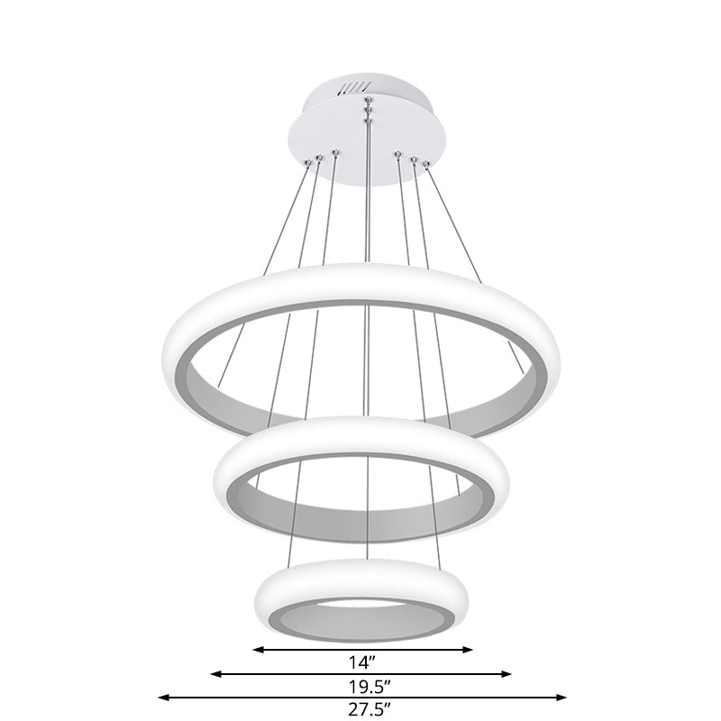 White Doughnut Chandelier Lamp Modernist 1/2/3 Lights Acrylic Led Ceiling Pendant Fixture in White/Warm Light Clearhalo 'Ceiling Lights' 'Chandeliers' 'Modern Chandeliers' 'Modern' Lighting' 520983