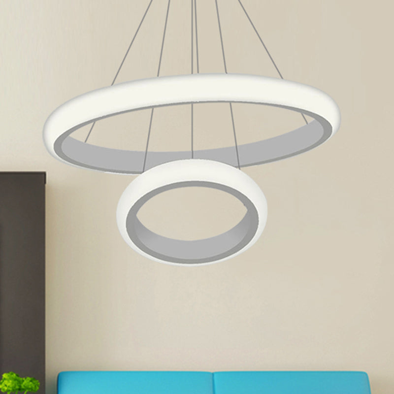 White Doughnut Chandelier Lamp Modernist 1/2/3 Lights Acrylic Led Ceiling Pendant Fixture in White/Warm Light Clearhalo 'Ceiling Lights' 'Chandeliers' 'Modern Chandeliers' 'Modern' Lighting' 520985