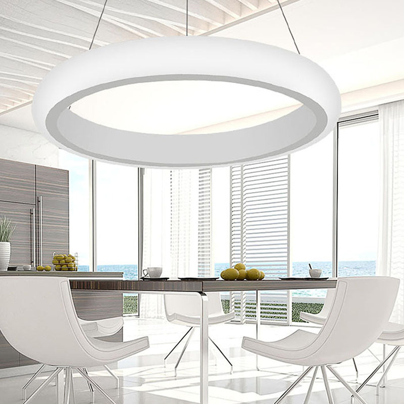 White Doughnut Chandelier Lamp Modernist 1/2/3 Lights Acrylic Led Ceiling Pendant Fixture in White/Warm Light Clearhalo 'Ceiling Lights' 'Chandeliers' 'Modern Chandeliers' 'Modern' Lighting' 520989