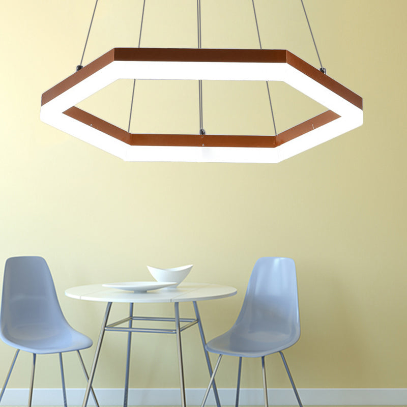 Hexagon Acrylic Chandelier Lighting Contemporary 1/2/3 Lights Khaki Led Hanging Ceiling Light in White/Warm Light 1 Khaki Clearhalo 'Ceiling Lights' 'Chandeliers' 'Modern Chandeliers' 'Modern' Lighting' 520992