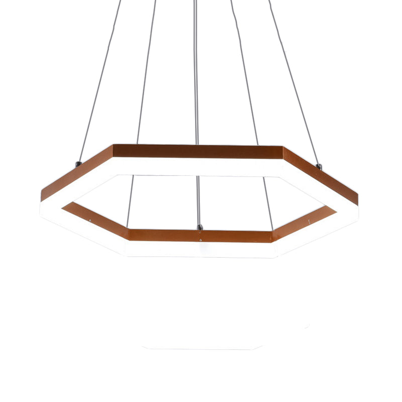 Hexagon Acrylic Chandelier Lighting Contemporary 1/2/3 Lights Khaki Led Hanging Ceiling Light in White/Warm Light Clearhalo 'Ceiling Lights' 'Chandeliers' 'Modern Chandeliers' 'Modern' Lighting' 520994