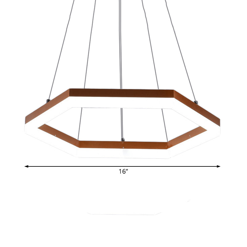 Hexagon Acrylic Chandelier Lighting Contemporary 1/2/3 Lights Khaki Led Hanging Ceiling Light in White/Warm Light Clearhalo 'Ceiling Lights' 'Chandeliers' 'Modern Chandeliers' 'Modern' Lighting' 520995