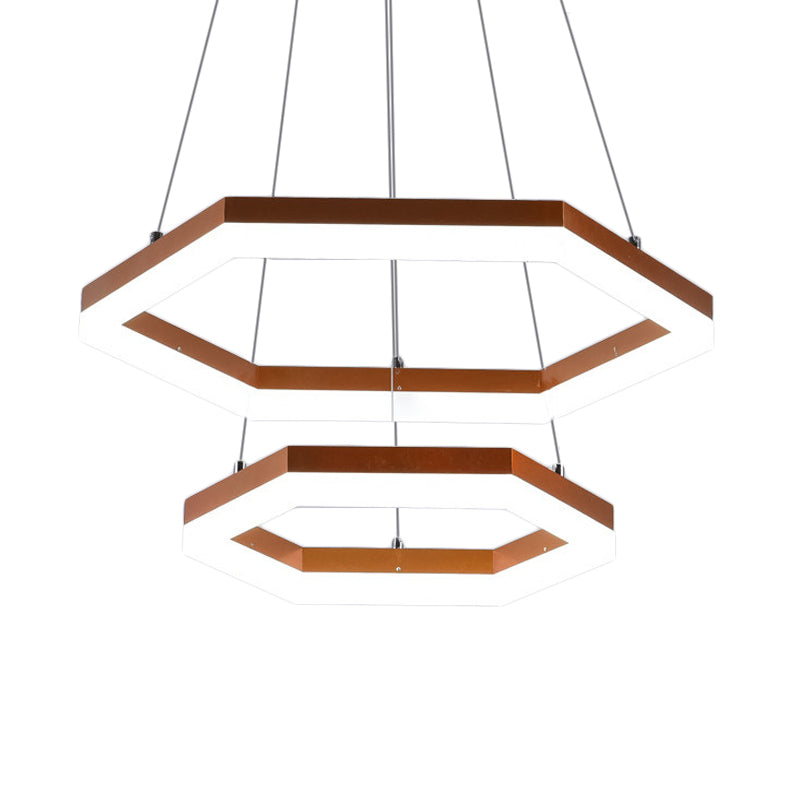 Hexagon Acrylic Chandelier Lighting Contemporary 1/2/3 Lights Khaki Led Hanging Ceiling Light in White/Warm Light Clearhalo 'Ceiling Lights' 'Chandeliers' 'Modern Chandeliers' 'Modern' Lighting' 520998