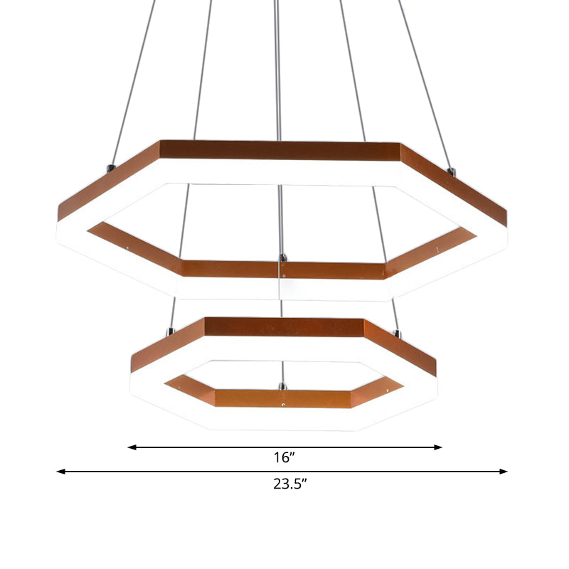 Hexagon Acrylic Chandelier Lighting Contemporary 1/2/3 Lights Khaki Led Hanging Ceiling Light in White/Warm Light Clearhalo 'Ceiling Lights' 'Chandeliers' 'Modern Chandeliers' 'Modern' Lighting' 520999