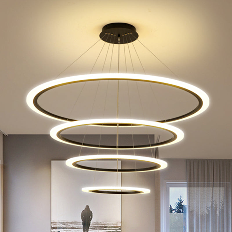 Ring Pendant Chandelier Contemporary Acrylic 1/2/3 Lights Gold Led Hanging Light Fixture in White/Warm Light Clearhalo 'Ceiling Lights' 'Chandeliers' 'Modern Chandeliers' 'Modern' Lighting' 521005