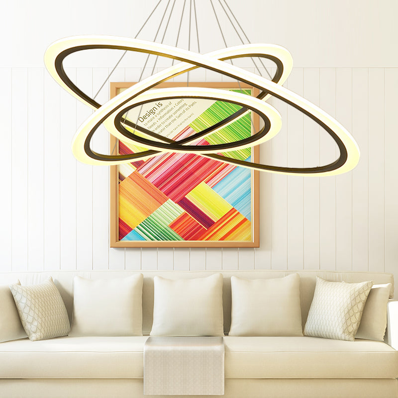Ring Pendant Chandelier Contemporary Acrylic 1/2/3 Lights Gold Led Hanging Light Fixture in White/Warm Light 3 Black Clearhalo 'Ceiling Lights' 'Chandeliers' 'Modern Chandeliers' 'Modern' Lighting' 521009