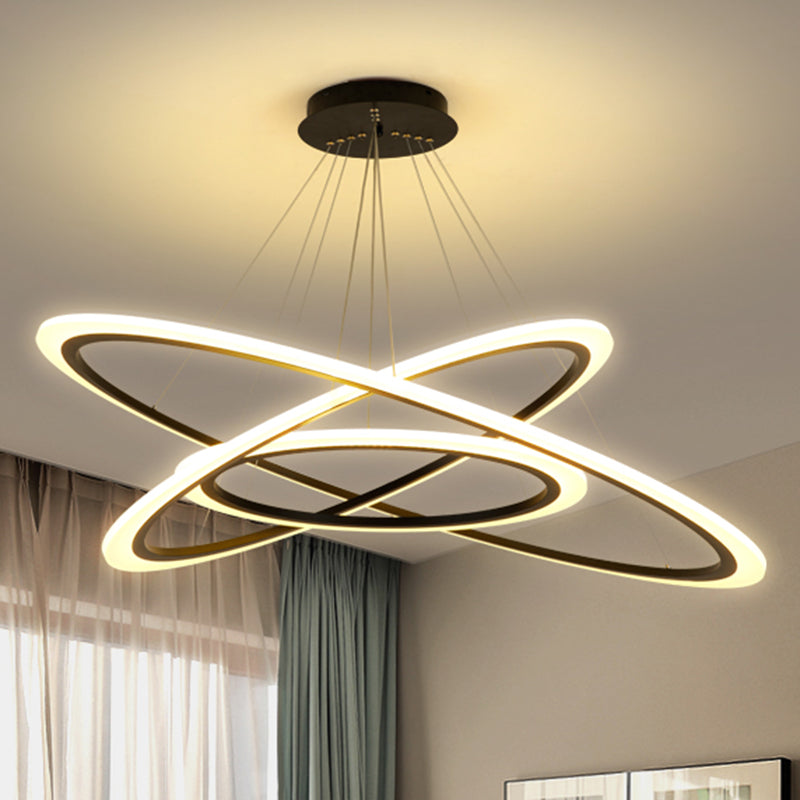 Ring Pendant Chandelier Contemporary Acrylic 1/2/3 Lights Gold Led Hanging Light Fixture in White/Warm Light Clearhalo 'Ceiling Lights' 'Chandeliers' 'Modern Chandeliers' 'Modern' Lighting' 521010