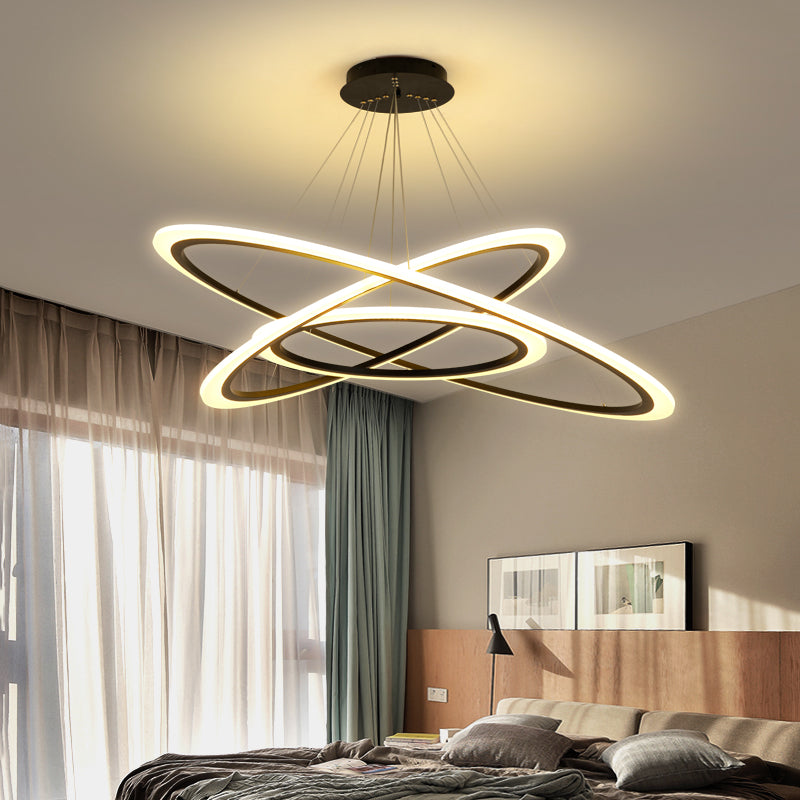 Ring Pendant Chandelier Contemporary Acrylic 1/2/3 Lights Gold Led Hanging Light Fixture in White/Warm Light Clearhalo 'Ceiling Lights' 'Chandeliers' 'Modern Chandeliers' 'Modern' Lighting' 521011
