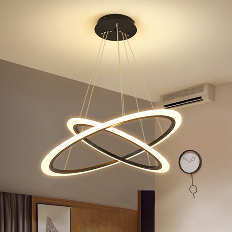 Ring Pendant Chandelier Contemporary Acrylic 1/2/3 Lights Gold Led Hanging Light Fixture in White/Warm Light Clearhalo 'Ceiling Lights' 'Chandeliers' 'Modern Chandeliers' 'Modern' Lighting' 521015
