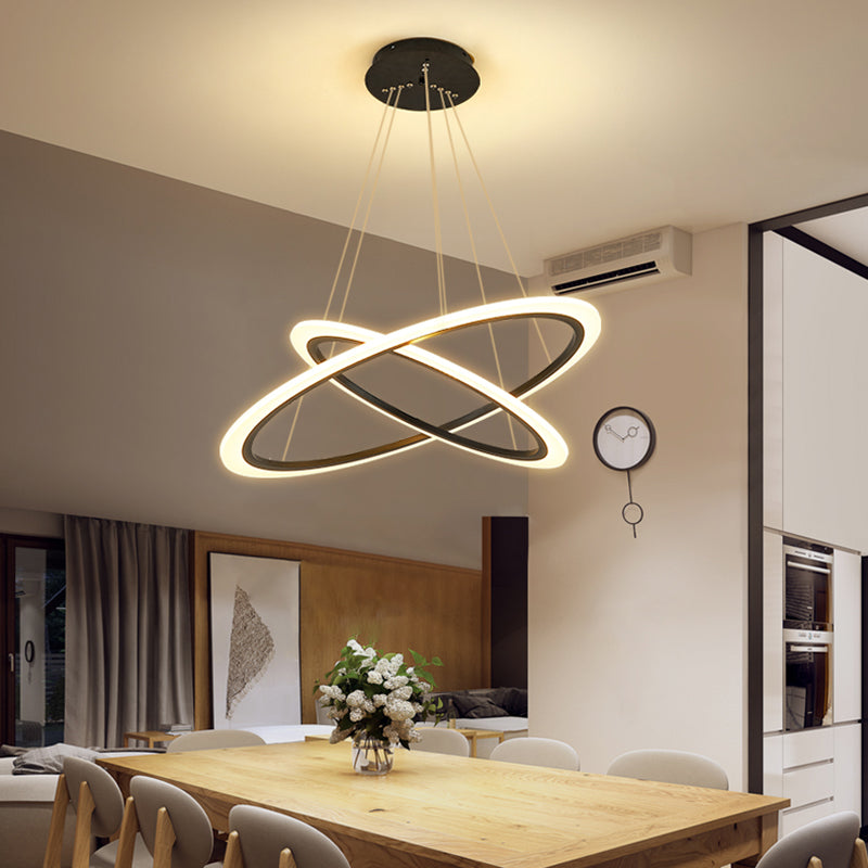Ring Pendant Chandelier Contemporary Acrylic 1/2/3 Lights Gold Led Hanging Light Fixture in White/Warm Light Clearhalo 'Ceiling Lights' 'Chandeliers' 'Modern Chandeliers' 'Modern' Lighting' 521016