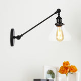 1 Light Indoor Lighting Fixture Farmhouse Black/Bronze/Brass Sconce with Pear Clear Glass Shade, 8"/12" L Arm Clearhalo 'Art deco wall lights' 'Cast Iron' 'Glass' 'Industrial wall lights' 'Industrial' 'Middle century wall lights' 'Modern' 'Rustic wall lights' 'Tiffany' 'Traditional wall lights' 'Wall Lamps & Sconces' 'Wall Lights' Lighting' 521035