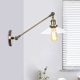 1 Light Indoor Sconce Light Vintage Black/Brass/Bronze Lighting Fixture with Cone Clear Glass Shade, 8"/12" L Arm Clearhalo 'Art deco wall lights' 'Cast Iron' 'Glass' 'Industrial wall lights' 'Industrial' 'Middle century wall lights' 'Modern' 'Rustic wall lights' 'Tiffany' 'Traditional wall lights' 'Wall Lamps & Sconces' 'Wall Lights' Lighting' 521091