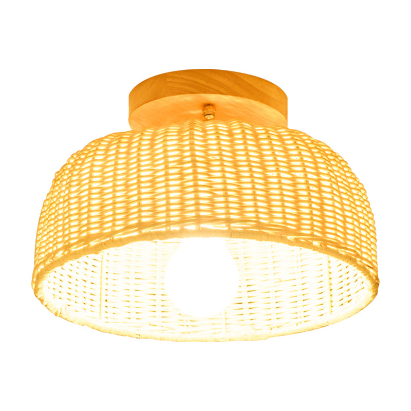 Beige Bowl/Cylindrical Semi Mount Lighting Contemporary 1 Head Bamboo Ceiling Mount Light Fixture Clearhalo 'Ceiling Lights' 'Close To Ceiling Lights' 'Close to ceiling' 'Flush mount' Lighting' 521197