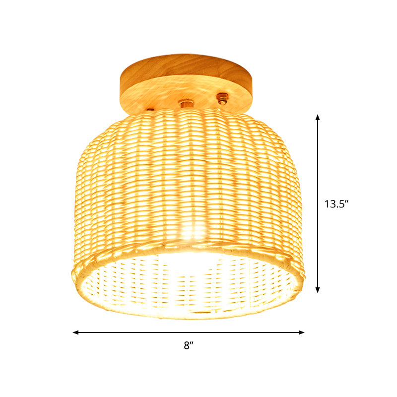 Beige Bowl/Cylindrical Semi Mount Lighting Contemporary 1 Head Bamboo Ceiling Mount Light Fixture Clearhalo 'Ceiling Lights' 'Close To Ceiling Lights' 'Close to ceiling' 'Flush mount' Lighting' 521202