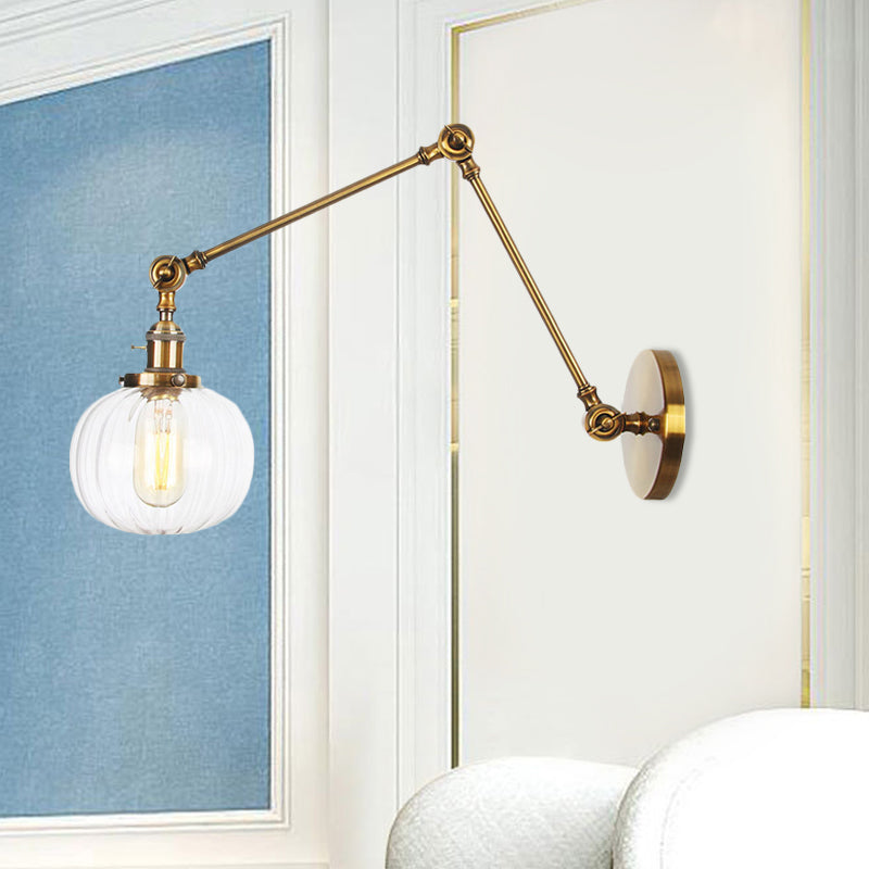 Globe Clear/Amber Glass Wall Mounted Lighting Vintage 1 Light Indoor Sconce in Brass/Chrome/Black with Adjustable Arm, 8"+8"/8"+8"+8" L Brass Clear 8"+8" Clearhalo 'Art deco wall lights' 'Cast Iron' 'Glass' 'Industrial wall lights' 'Industrial' 'Middle century wall lights' 'Modern' 'Rustic wall lights' 'Tiffany' 'Traditional wall lights' 'Wall Lamps & Sconces' 'Wall Lights' Lighting' 521328