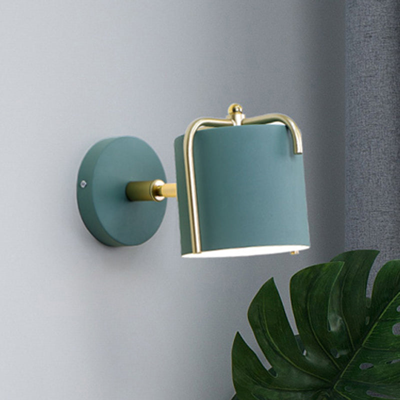 Metal Cylinder Wall Light Rotatable One Bulb Macaron Loft Sconce Light for Bedroom Mirror Clearhalo 'Wall Lamps & Sconces' 'Wall Lights' Lighting' 522464