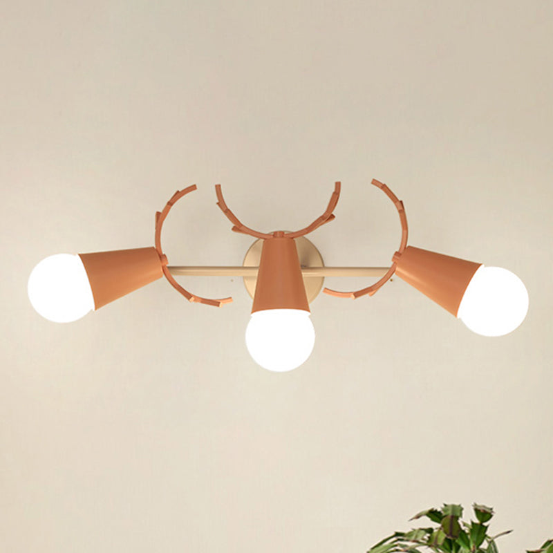 Metal Conical Wall Sconce with Deer Horn Bedroom 3 Heads Nordic Undertint Wall Light Clearhalo 'Wall Lamps & Sconces' 'Wall Lights' Lighting' 522478