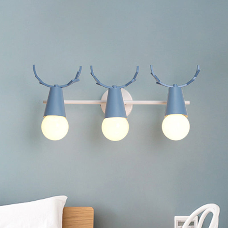 Metal Conical Wall Sconce with Deer Horn Bedroom 3 Heads Nordic Undertint Wall Light Clearhalo 'Wall Lamps & Sconces' 'Wall Lights' Lighting' 522479