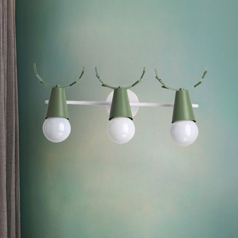 Metal Conical Wall Sconce with Deer Horn Bedroom 3 Heads Nordic Undertint Wall Light Clearhalo 'Wall Lamps & Sconces' 'Wall Lights' Lighting' 522480