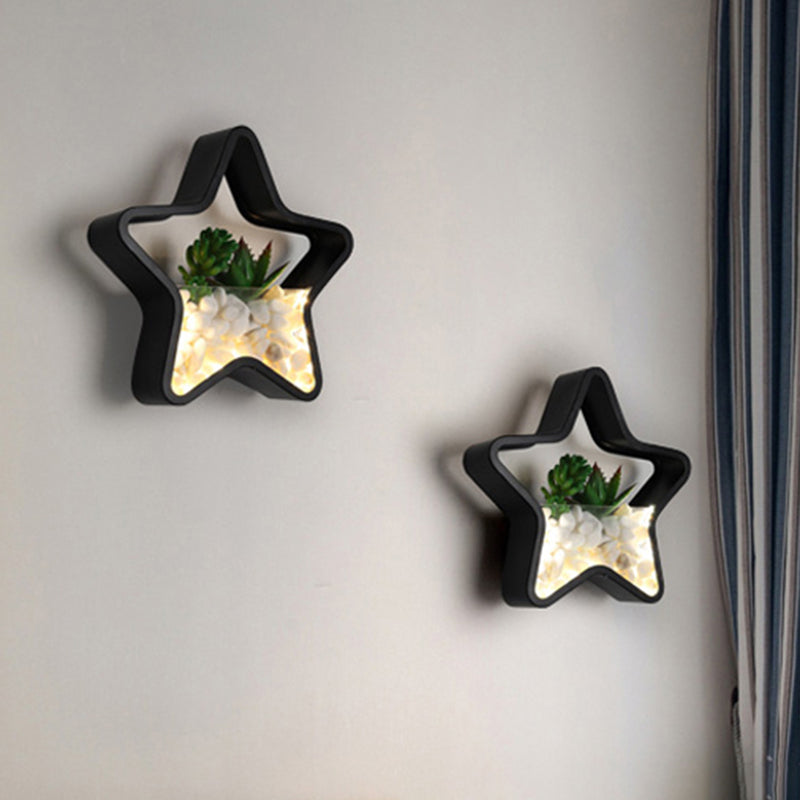 Fake Succulent Plant Wall Light Metal Stone Modern Creative Sconce Light in Black for Bedroom Clearhalo 'Wall Lamps & Sconces' 'Wall Lights' Lighting' 522492