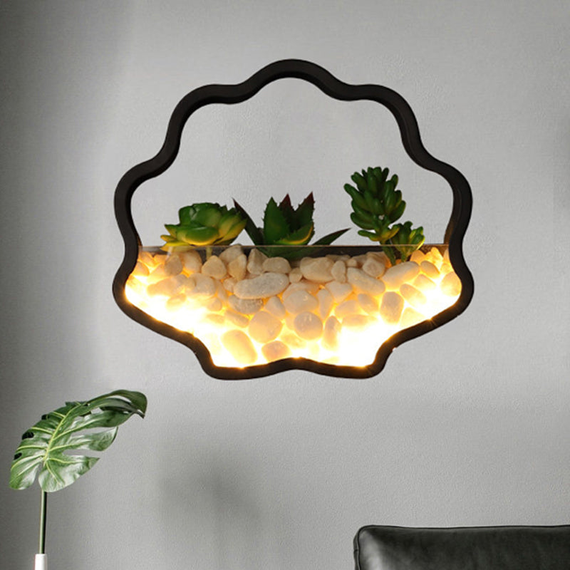 Fake Succulent Plant Wall Light Metal Stone Modern Creative Sconce Light in Black for Bedroom Clearhalo 'Wall Lamps & Sconces' 'Wall Lights' Lighting' 522494