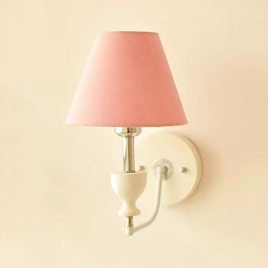 Nordic Style Sconce Light Tapered Shade One Head Fabric Metal Wall Lamp for Hallway Pink Clearhalo 'Wall Lamps & Sconces' 'Wall Lights' Lighting' 52355