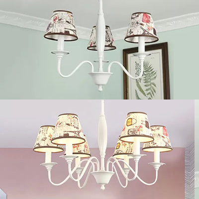 Modern Tower Hanging Light Metal Chandelier with Fabric Shade in White for Study Room Clearhalo 'Ceiling Lights' 'Chandeliers' Lighting' options 52459