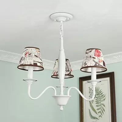 Modern Tower Hanging Light Metal Chandelier with Fabric Shade in White for Study Room 3 White Clearhalo 'Ceiling Lights' 'Chandeliers' Lighting' options 52460_2cf1dc7e-5c27-48ab-af74-a9e8cb816978