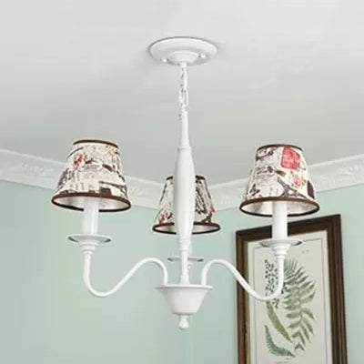 Modern Tower Hanging Light Metal Chandelier with Fabric Shade in White for Study Room Clearhalo 'Ceiling Lights' 'Chandeliers' Lighting' options 52460