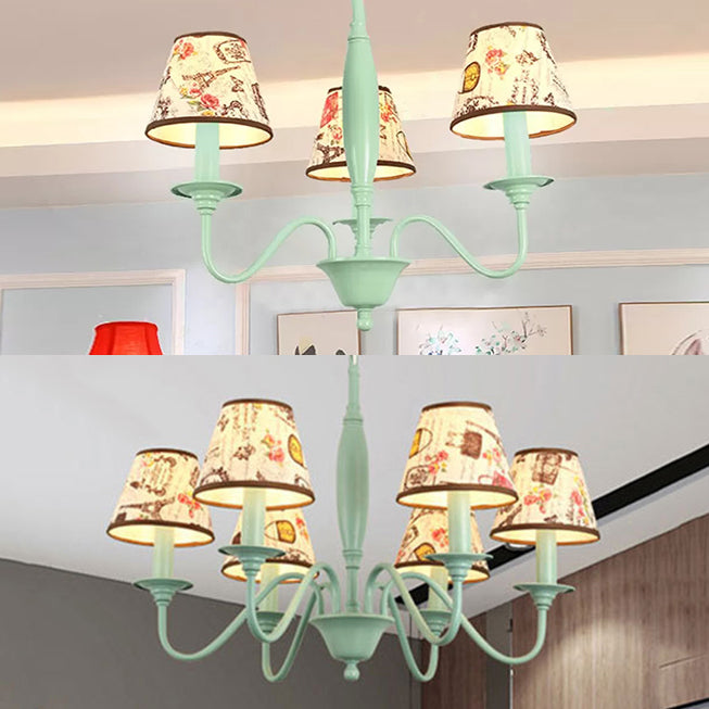Nursing Room Tower Flower Chandelier Metal Macaron Style Green Hanging Light Clearhalo 'Ceiling Lights' 'Chandeliers' Lighting' options 52463