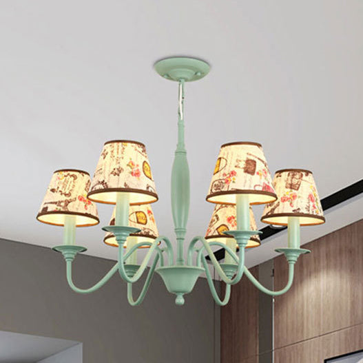 Nursing Room Tower Flower Chandelier Metal Macaron Style Green Hanging Light 6 Green Clearhalo 'Ceiling Lights' 'Chandeliers' Lighting' options 52464_7d96d35e-c68b-4260-ae62-7e5e347a0bd1
