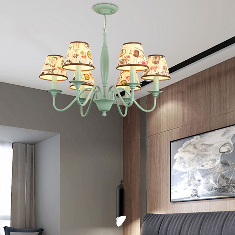 Nursing Room Tower Flower Chandelier Metal Macaron Style Green Hanging Light Clearhalo 'Ceiling Lights' 'Chandeliers' Lighting' options 52465