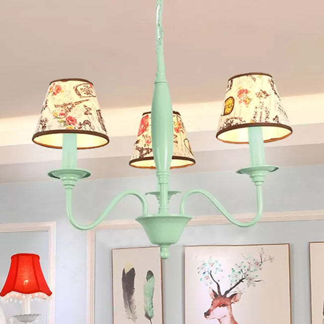 Nursing Room Tower Flower Chandelier Metal Macaron Style Green Hanging Light 3 Green Clearhalo 'Ceiling Lights' 'Chandeliers' Lighting' options 52468_440cdb8b-7e32-45ad-85c6-7fbd68e423a3