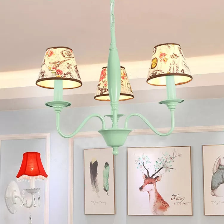 Nursing Room Tower Flower Chandelier Metal Macaron Style Green Hanging Light Clearhalo 'Ceiling Lights' 'Chandeliers' Lighting' options 52469