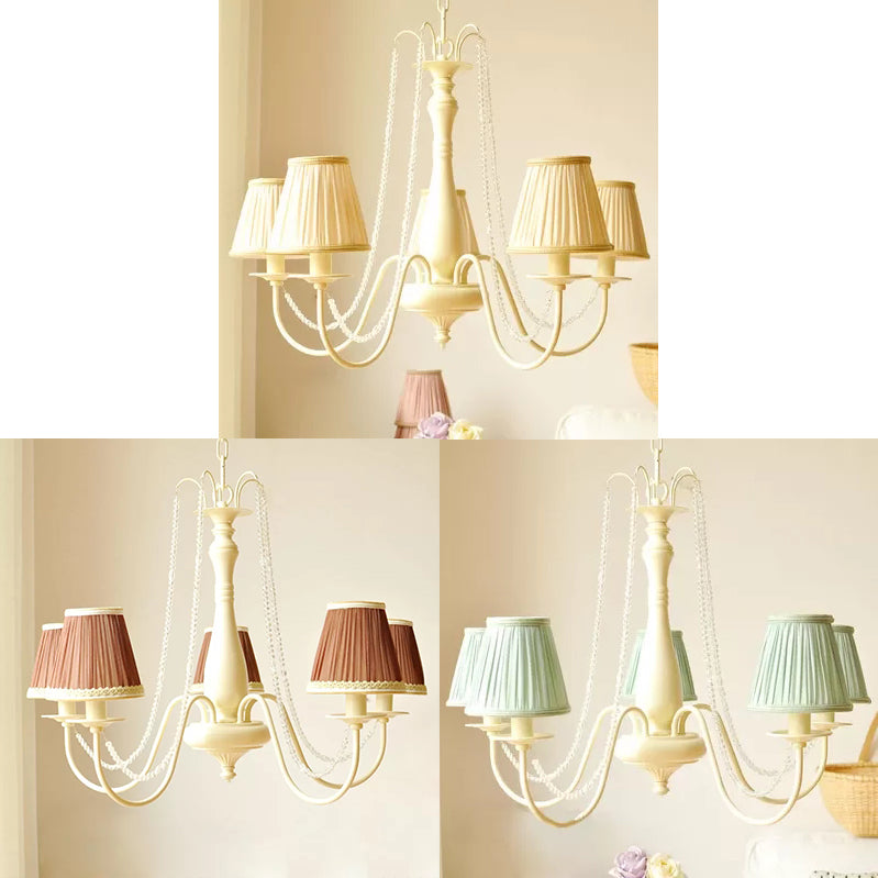 Fold Tapered Shade Chandelier 5 Lights Macaron Style Metal Hanging Pendant for Kindergarten Clearhalo 'Ceiling Lights' 'Chandeliers' Lighting' options 52480