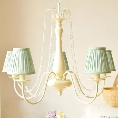 Fold Tapered Shade Chandelier 5 Lights Macaron Style Metal Hanging Pendant for Kindergarten Clearhalo 'Ceiling Lights' 'Chandeliers' Lighting' options 52483