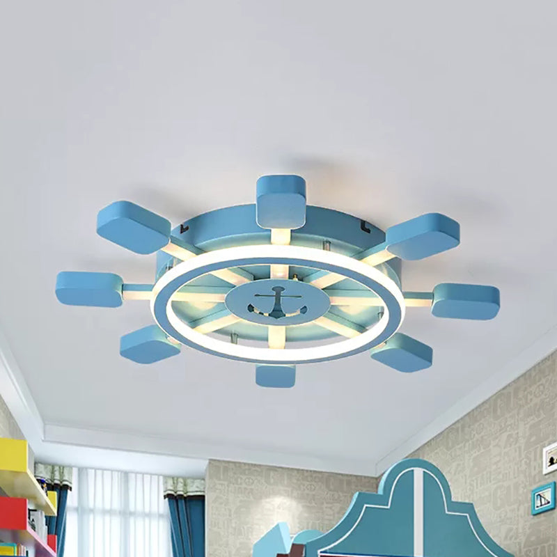 Nautical Rudder LED Ceiling Mount Light with Anchor Metal Ceiling Lamp in Blue for Kid Bedroom Blue Clearhalo 'Ceiling Lights' 'Close To Ceiling Lights' 'Close to ceiling' 'Flush mount' Lighting' 52538