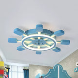 Nautical Rudder LED Ceiling Mount Light with Anchor Metal Ceiling Lamp in Blue for Kid Bedroom Blue Clearhalo 'Ceiling Lights' 'Close To Ceiling Lights' 'Close to ceiling' 'Flush mount' Lighting' 52538