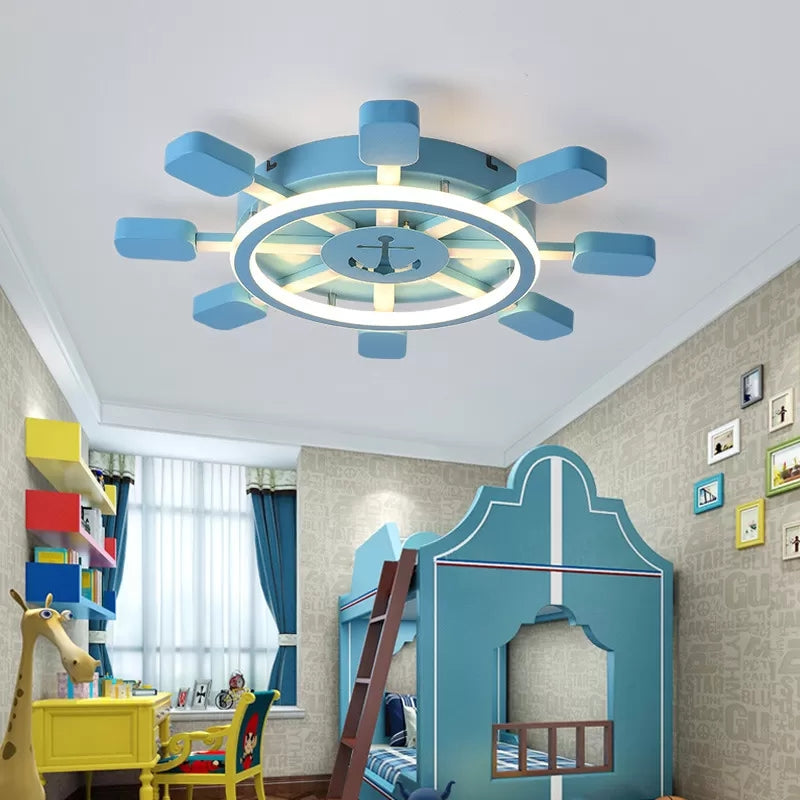 Nautical Rudder LED Ceiling Mount Light with Anchor Metal Ceiling Lamp in Blue for Kid Bedroom Clearhalo 'Ceiling Lights' 'Close To Ceiling Lights' 'Close to ceiling' 'Flush mount' Lighting' 52539