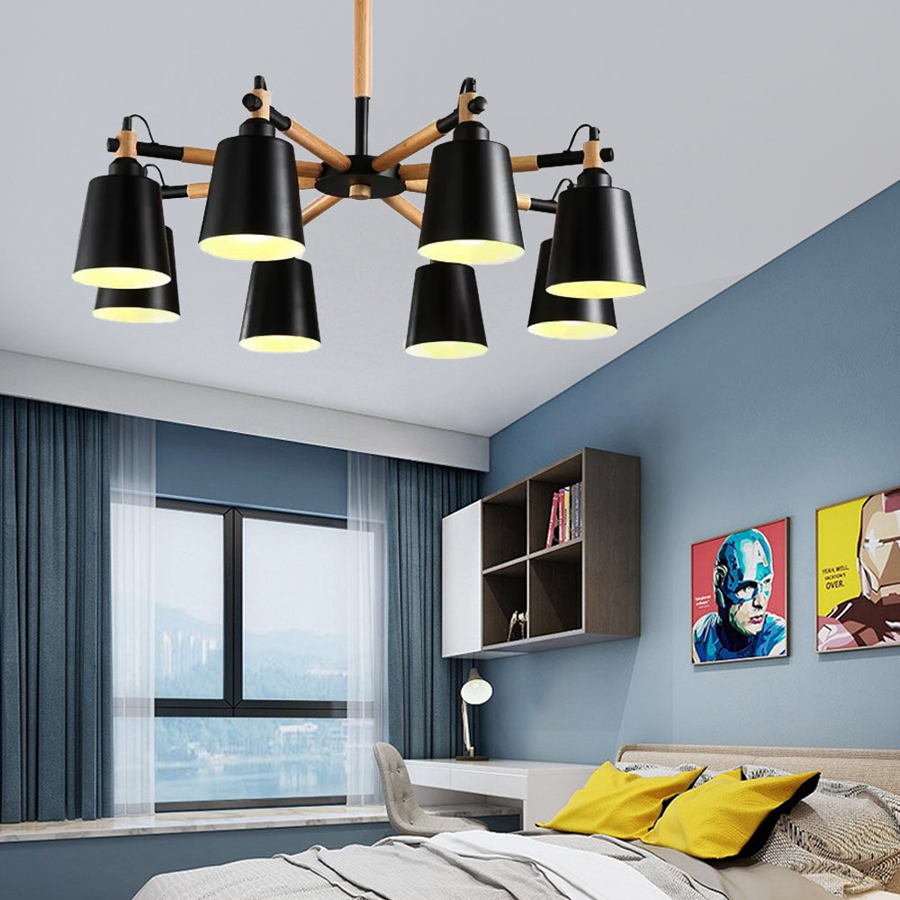 Contemporary Trapezoid Shade Chandelier 8 Lights Metal Hanging Light for Living Room Black Clearhalo 'Ceiling Lights' 'Chandeliers' Lighting' options 53248_f2d30ebf-eb3f-44c6-9782-731ef592fd43