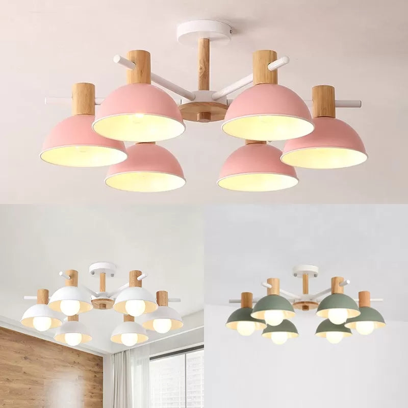 Domed Shade Office Hanging Lamp Metal Six Heads Nordic Stylish Chandelier Light Clearhalo 'Ceiling Lights' 'Chandeliers' Lighting' options 53300
