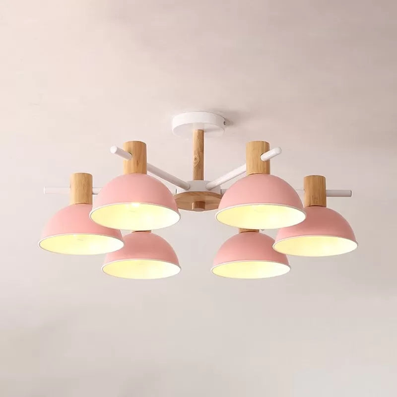 Domed Shade Office Hanging Lamp Metal Six Heads Nordic Stylish Chandelier Light Clearhalo 'Ceiling Lights' 'Chandeliers' Lighting' options 53301