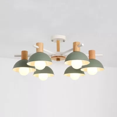 Domed Shade Office Hanging Lamp Metal Six Heads Nordic Stylish Chandelier Light Green Clearhalo 'Ceiling Lights' 'Chandeliers' Lighting' options 53304_8e40a2ce-8357-4732-a922-1d6bde283b94